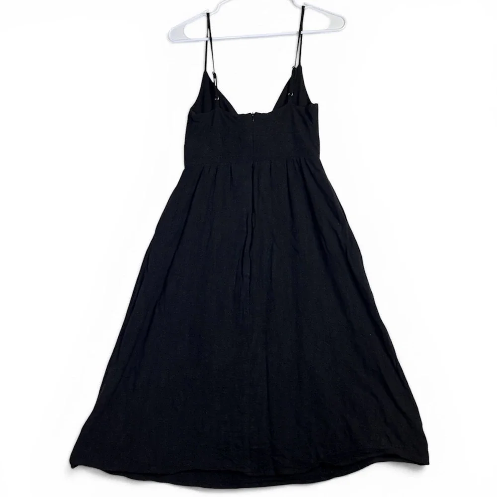 Fab'rik Black Linen Blend Size Small Tie Front Button Midi Dress PD15753 - Picture 3 of 8